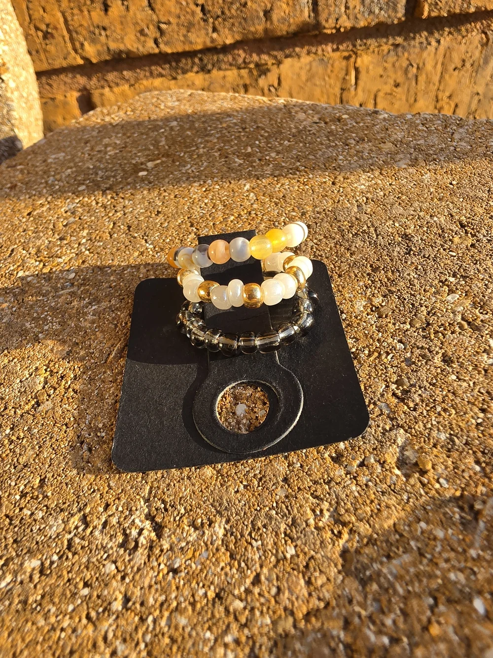 Beaded Stretch Set - White, Gold & Black